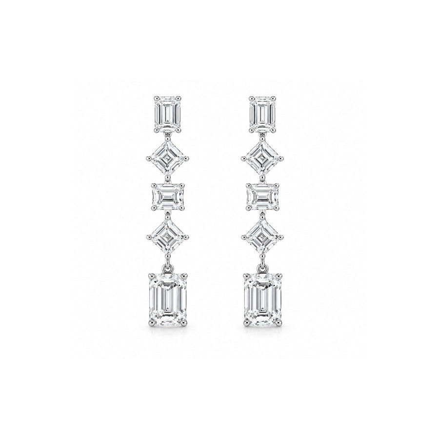 Step-Cut Emerald and Asscher Cut Diamond Linear Drop Earrings