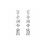 Step-Cut Emerald and Asscher Cut Diamond Linear Drop Earrings-Step-Cut Emerald and Asscher Cut Diamond Linear Drop Earrings