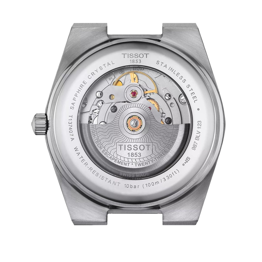 Tissot PRX Powermatic 80 - T137.407.11.351.00 - Tissot PRX Powermatic 80 in a 40mm stainless steel case with light blue dial on stainless steel bracelet, featuring a date display and automatic movement with up to 80 hours of power reserve.