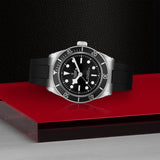 TUDOR Black Bay-TUDOR Black Bay - M7941A1A0NU-0002 - TUDOR Black Bay in a 41mm stainless steel case with black dial on black rubber strap, featuring a bi-directional rotating bezel and automatic movement with up to 70 hours of power reserve.