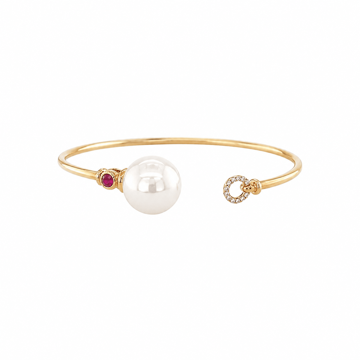 White Freshwater Pearl and Ruby Bangle