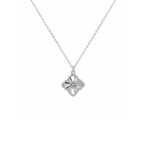 White Gold Clover Pendant and Chain-White Gold Clover Pendant and Chain