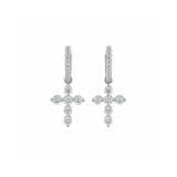 White Gold Diamond Cross Charm Huggie Drop Earrings - 1.35 CT-White Gold Diamond Cross Charm Huggie Drop Earrings - 1.35 CT