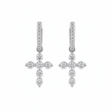 White Gold Diamond Cross Charm Huggie Drop Earrings - 1.35 CT-White Gold Diamond Cross Charm Huggie Drop Earrings - 1.35 CT