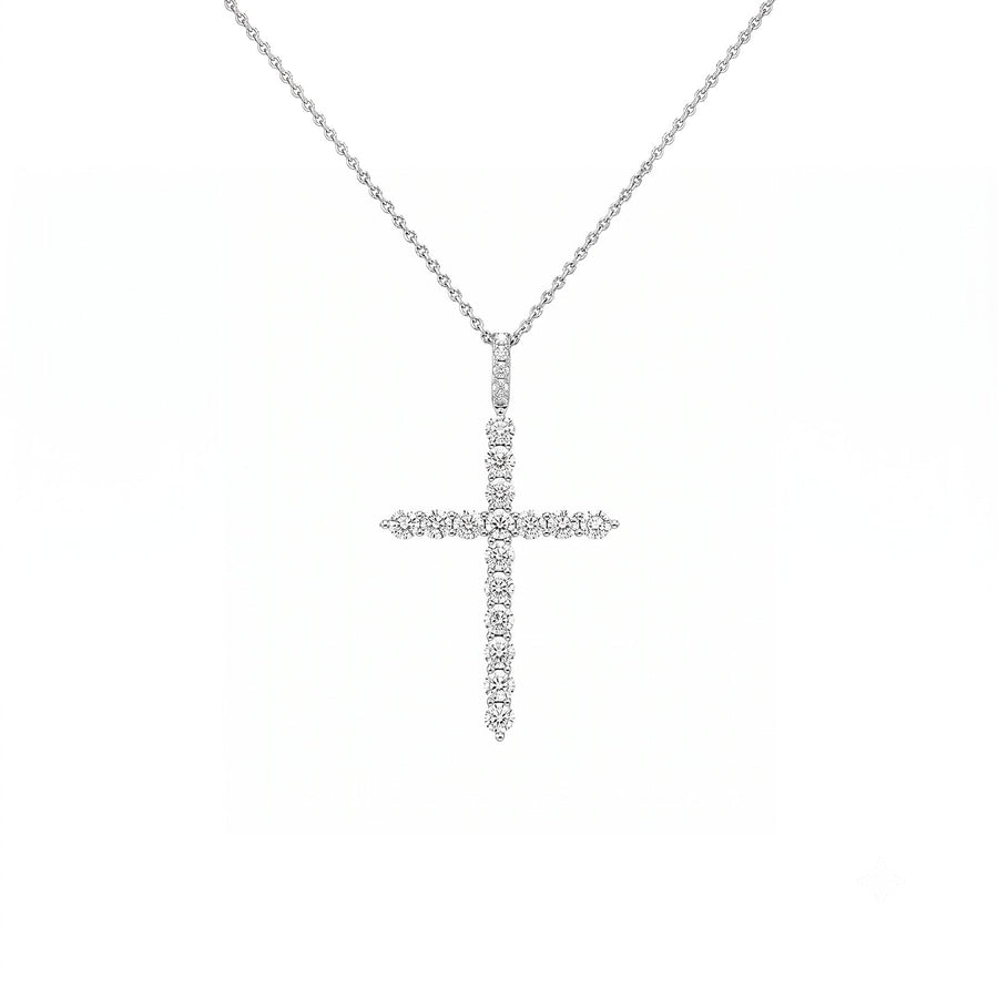 White Gold Diamond Cross Pendant Necklace - 2.62 CT