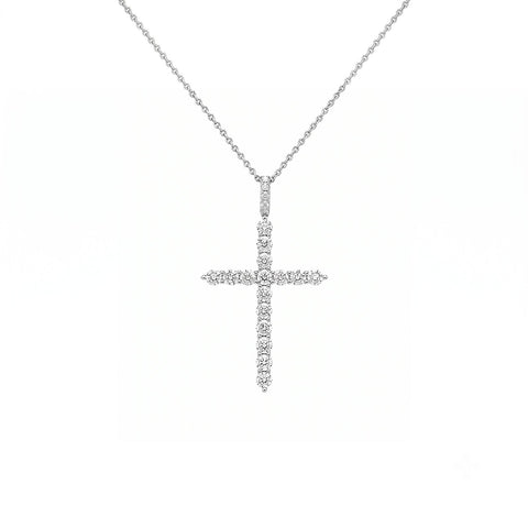 White Gold Diamond Cross Pendant Necklace - 2.62 CT-White Gold Diamond Cross Pendant Necklace - 2.62 CT