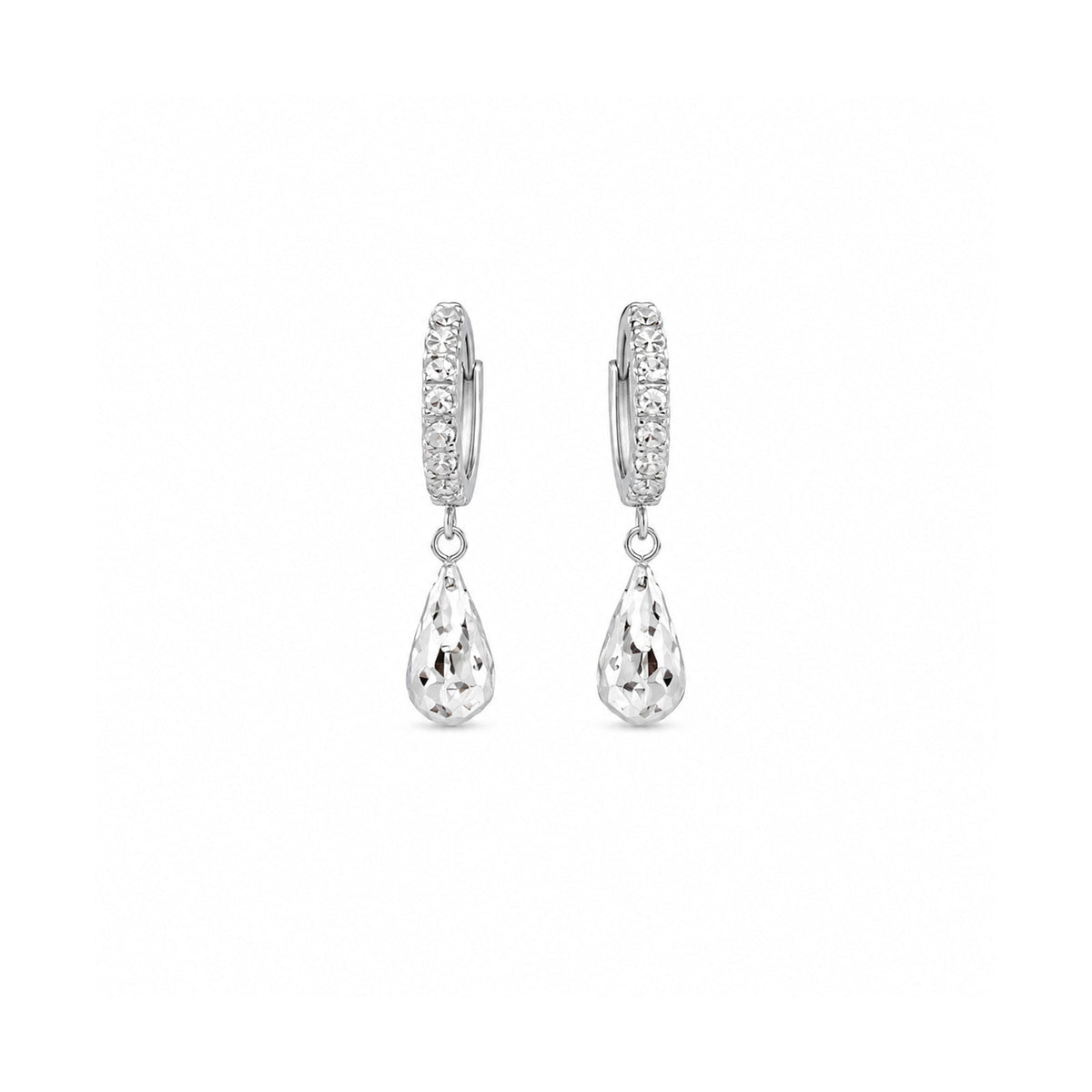 White Gold Diamond-Cut Dangling Earrings