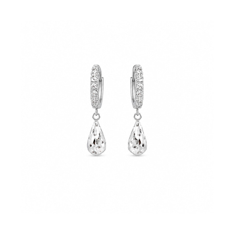 White Gold Diamond-Cut Dangling Earrings