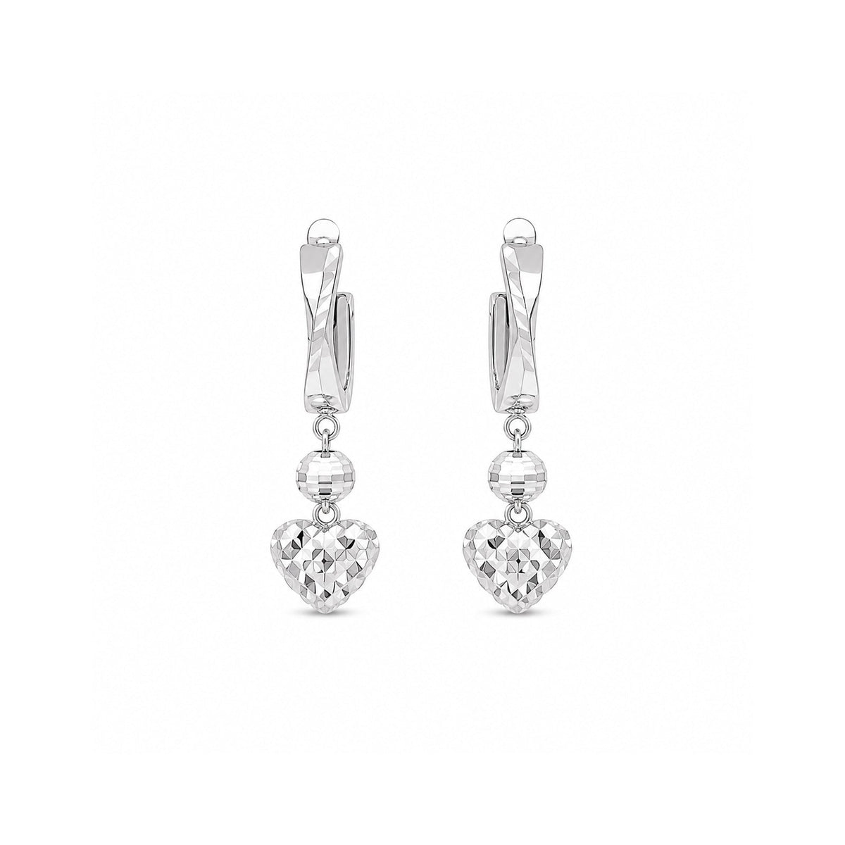 White Gold Diamond-Cut Gold Bead Huggie Earrings