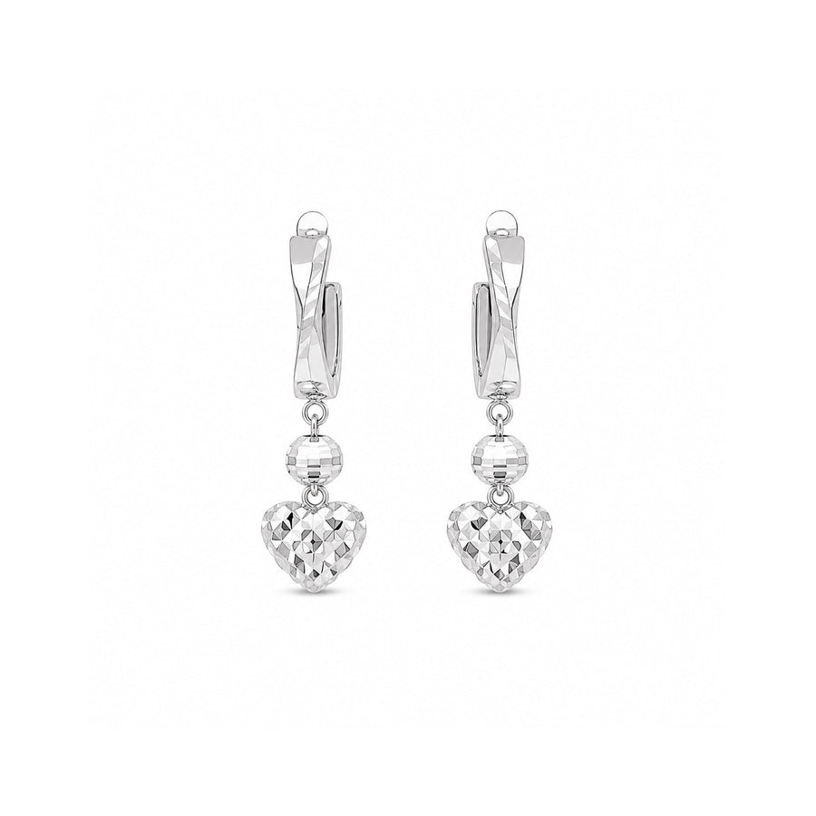 White Gold Diamond-Cut Gold Bead Huggie Earrings