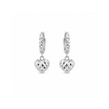 White Gold Diamond-Cut Heart Dangling Earrings-White Gold Diamond-Cut Heart Dangling Earrings
