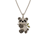 White Gold Diamond Onyx Panda Pendant and Chain-White Gold Diamond Onyx Panda Pendant and Chain