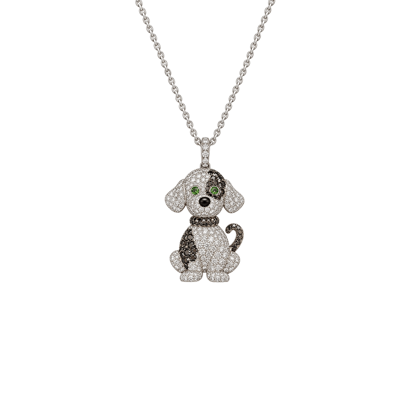 White Gold Diamond Puppy Pendant and Chain-White Gold Diamond Puppy Pendant and Chain