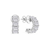 White Gold Emerald Cut Diamond J-Hoop Earrings-White Gold Emerald Cut Diamond J-Hoop Earrings