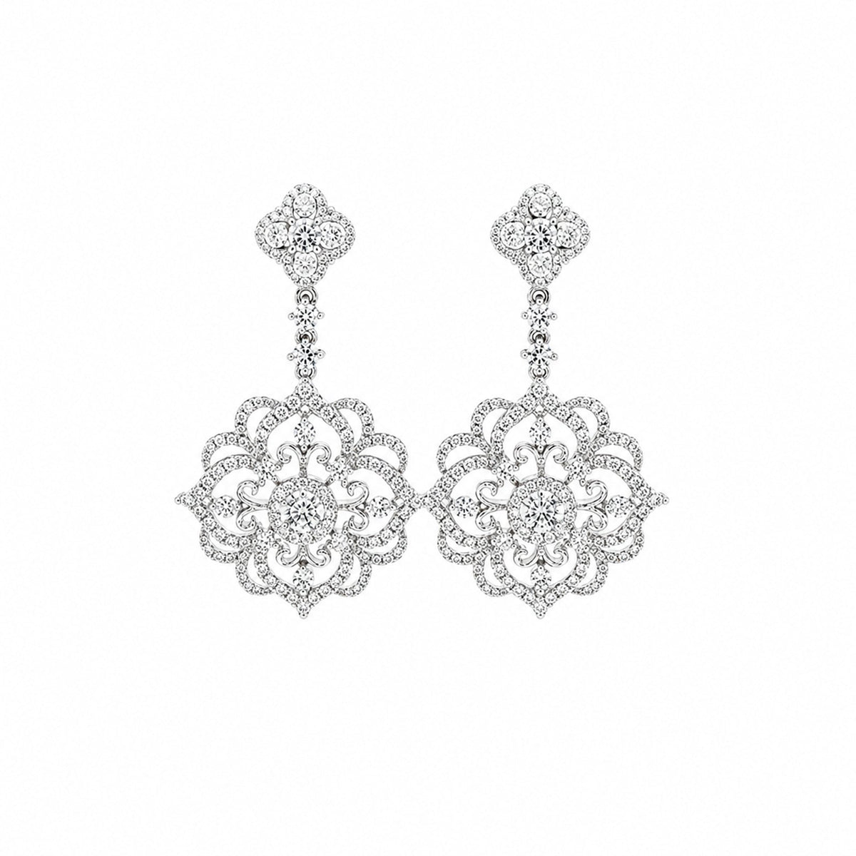 White Gold Openwork Filigree Diamond Chandelier Drop Earrings - DETIJ01303