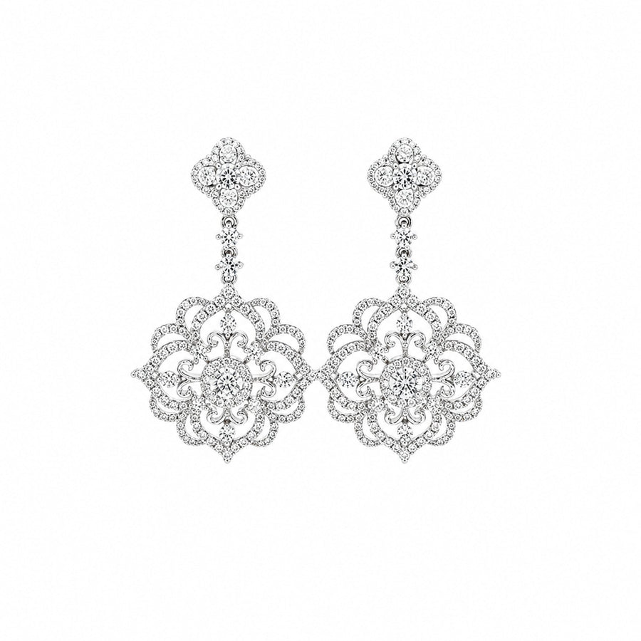 White Gold Openwork Filigree Diamond Chandelier Drop Earrings - DETIJ01303