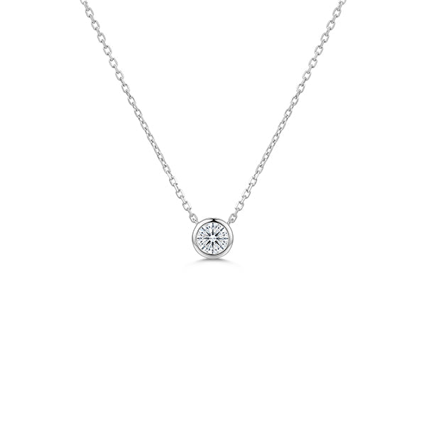 White Gold Round Bezel-Set Solitaire Diamond Pendant Necklace - DNODE00166