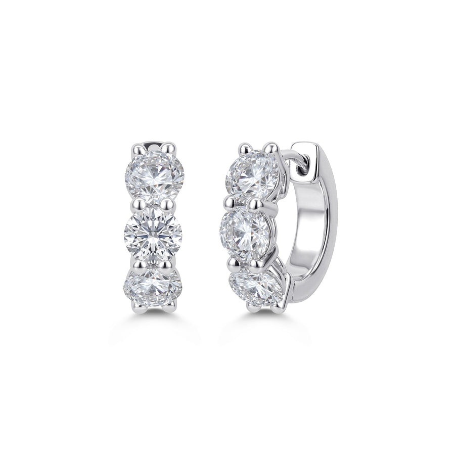 White Gold Three-Stone Diamond Huggie Earrings - DEODE05899