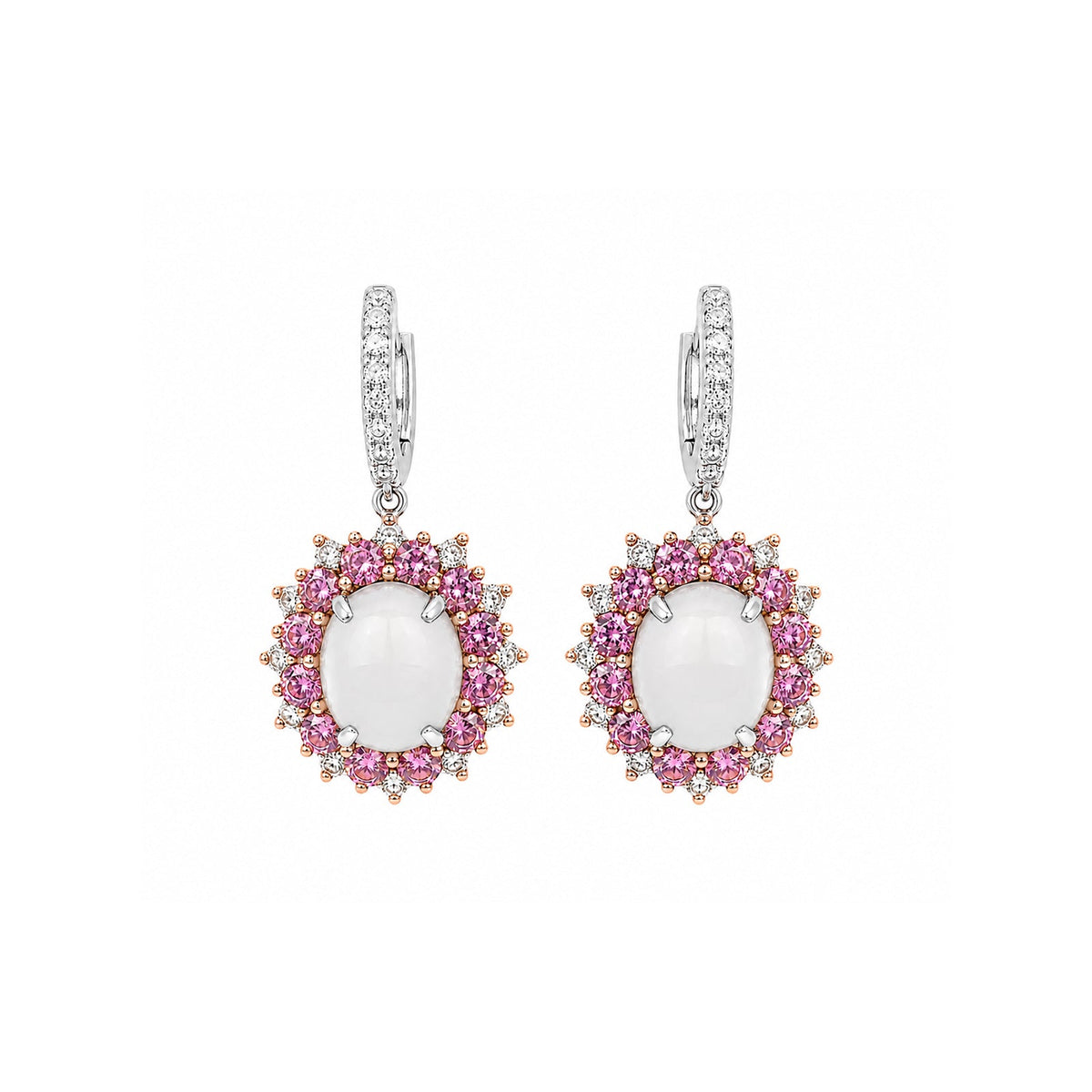 White Jade and Pink Sapphire Dangle Earrings