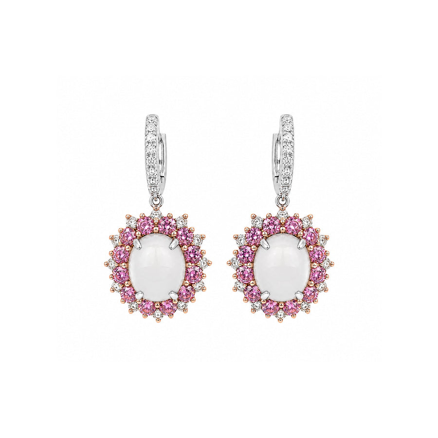 White Jade and Pink Sapphire Dangle Earrings