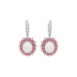 White Jade and Pink Sapphire Dangle Earrings-White Jade and Pink Sapphire Dangle Earrings
