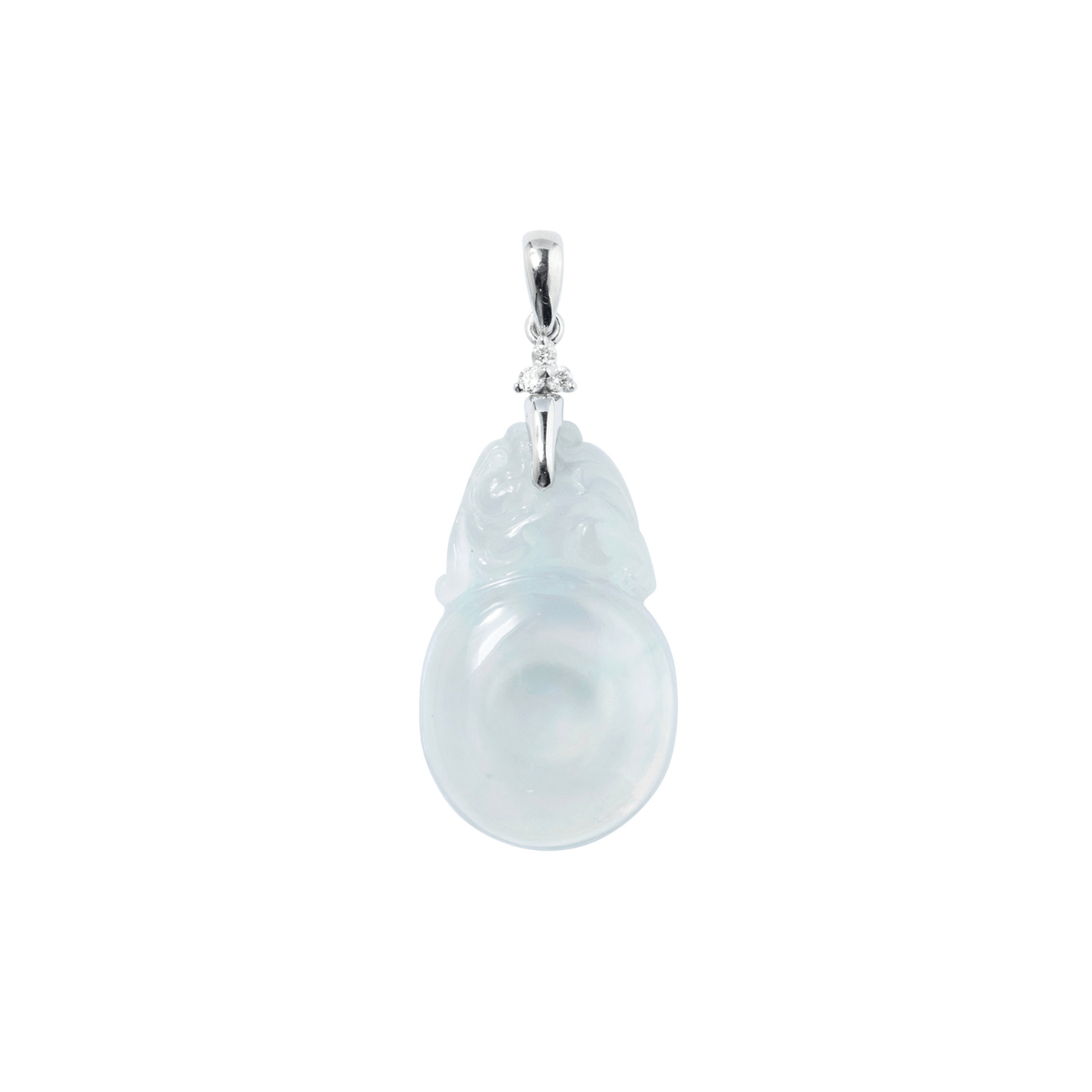 White Jade Diamond Pendant and Chain - ONNEL00752