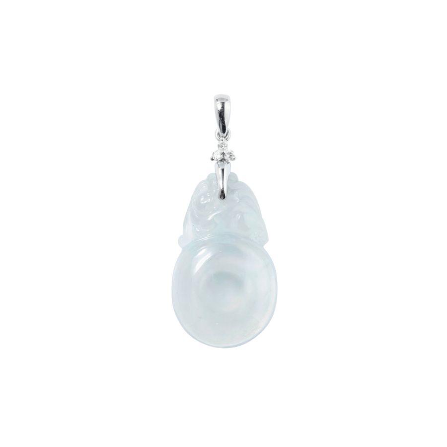 White Jade Diamond Pendant and Chain - ONNEL00752