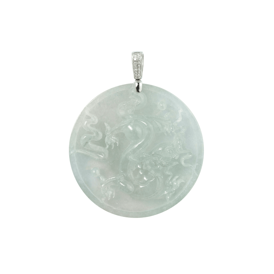 White Jade Diamond Pendant and Chain - ONNEL00927