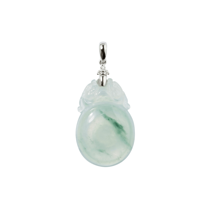 White Jade Diamond Pendant Necklace - ONNEL00869