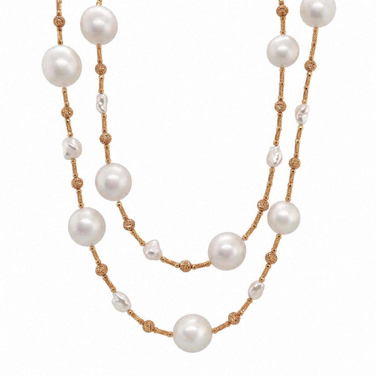 White South Sea & Keshi Pearl Station Opera Necklace