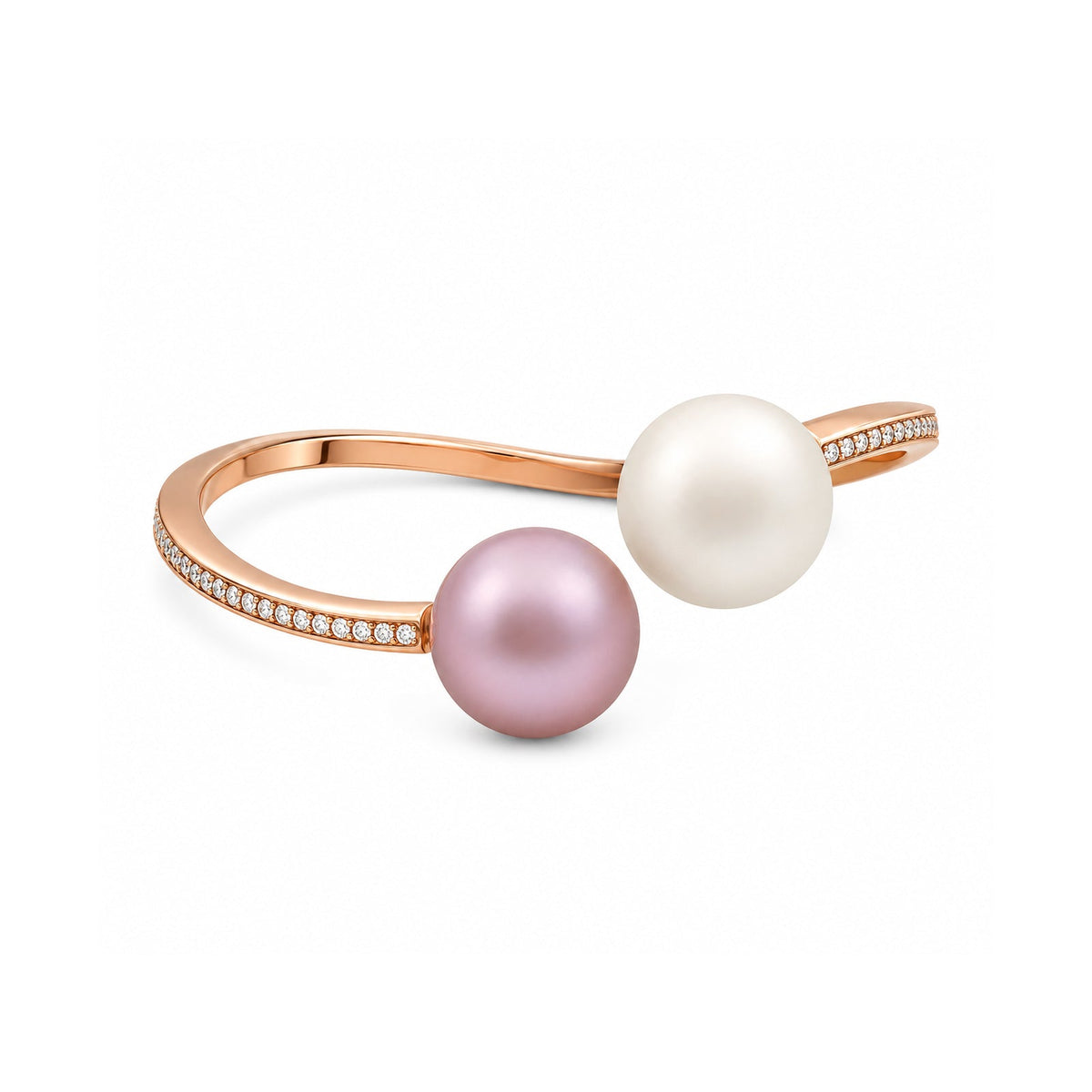 White South Sea Pearl and Pink Freshwater Diamond Bangle