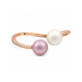 White South Sea Pearl and Pink Freshwater Diamond Bangle-White South Sea Pearl and Pink Freshwater Diamond Bangle