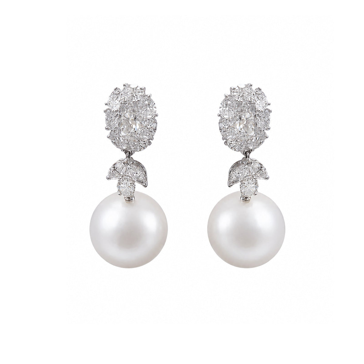 White South Sea Pearl Diamond Earrings