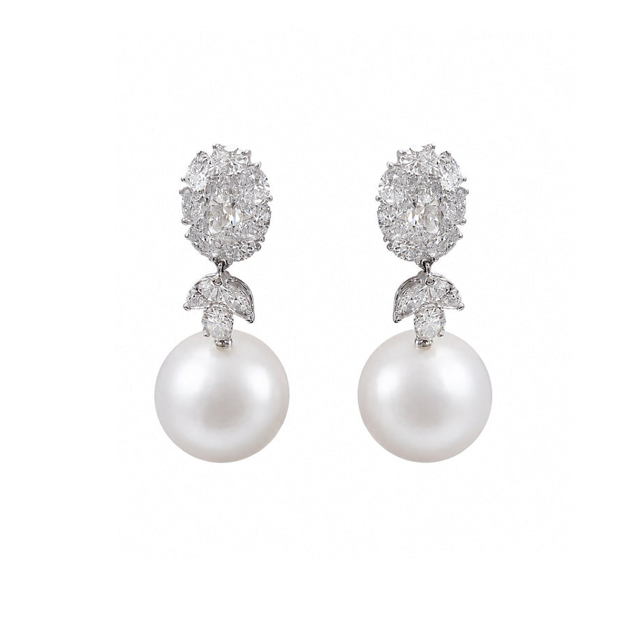White South Sea Pearl Diamond Earrings