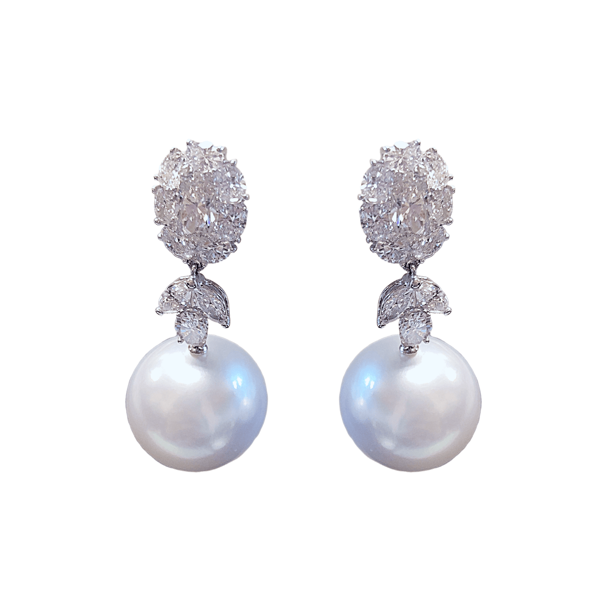 White South Sea Pearl Diamond Earrings - PEUJD00158