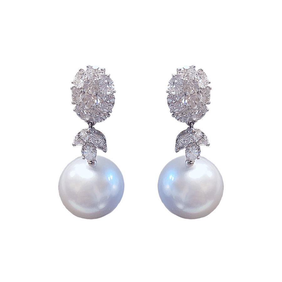 White South Sea Pearl Diamond Earrings - PEUJD00158