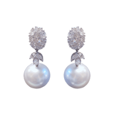 White South Sea Pearl Diamond Earrings-White South Sea Pearl Diamond Earrings - PEUJD00158