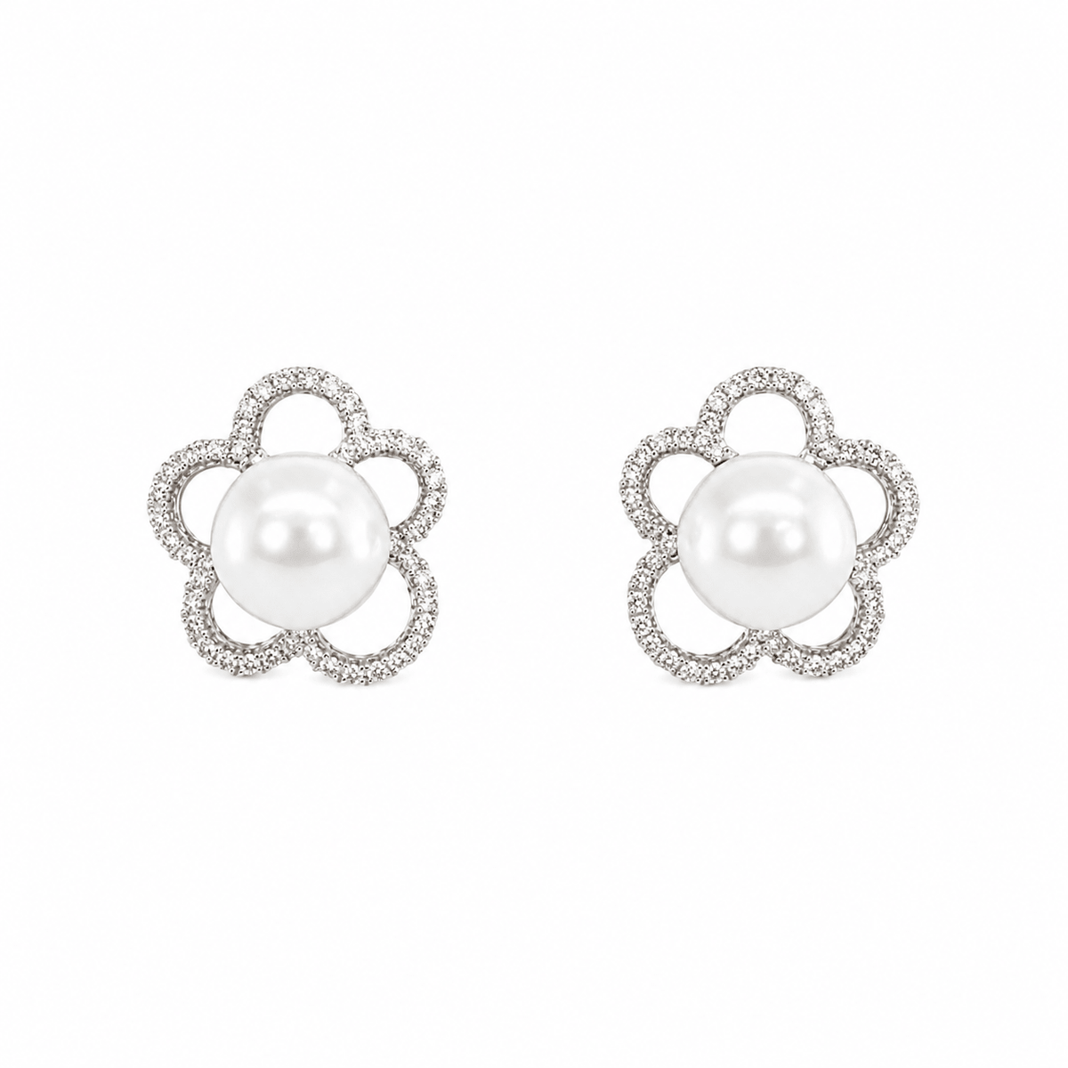 White South Sea Pearl Diamond Flower Earrings
