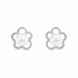 White South Sea Pearl Diamond Flower Earrings-White South Sea Pearl Diamond Flower Earrings