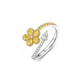 Yellow Diamond Flower & Pear Diamond Bypass Ring-DRRTJ00091