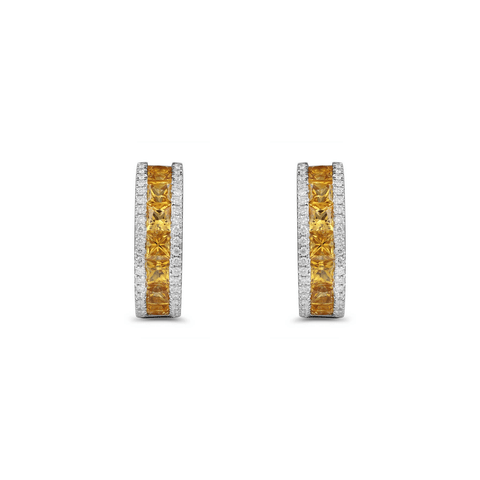 Yellow Sapphire Hoop Earrings-Yellow Diamond Hoop Earrings - SERTJ00091