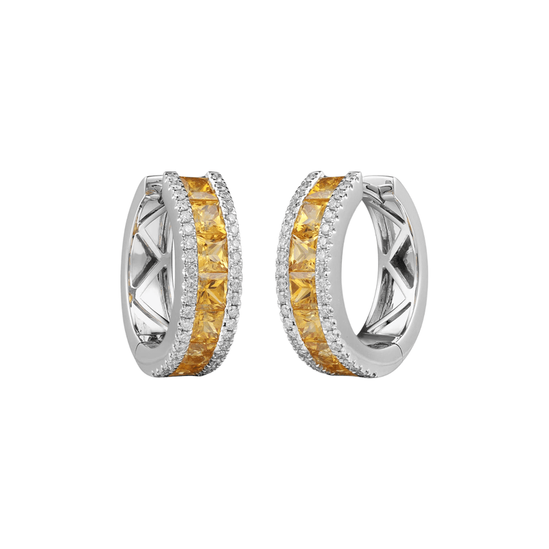 Yellow Sapphire Hoop Earrings-Yellow Diamond Hoop Earrings - SERTJ00091