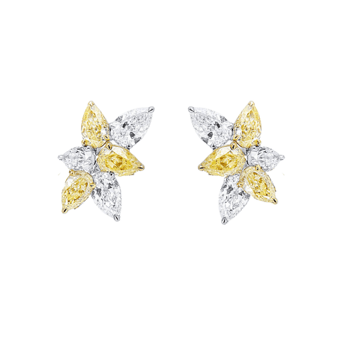 Yellow Diamond Pear-shaped Cluster Earrings-Yellow Diamond Pear-shaped Cluster Earrings DENOV00281