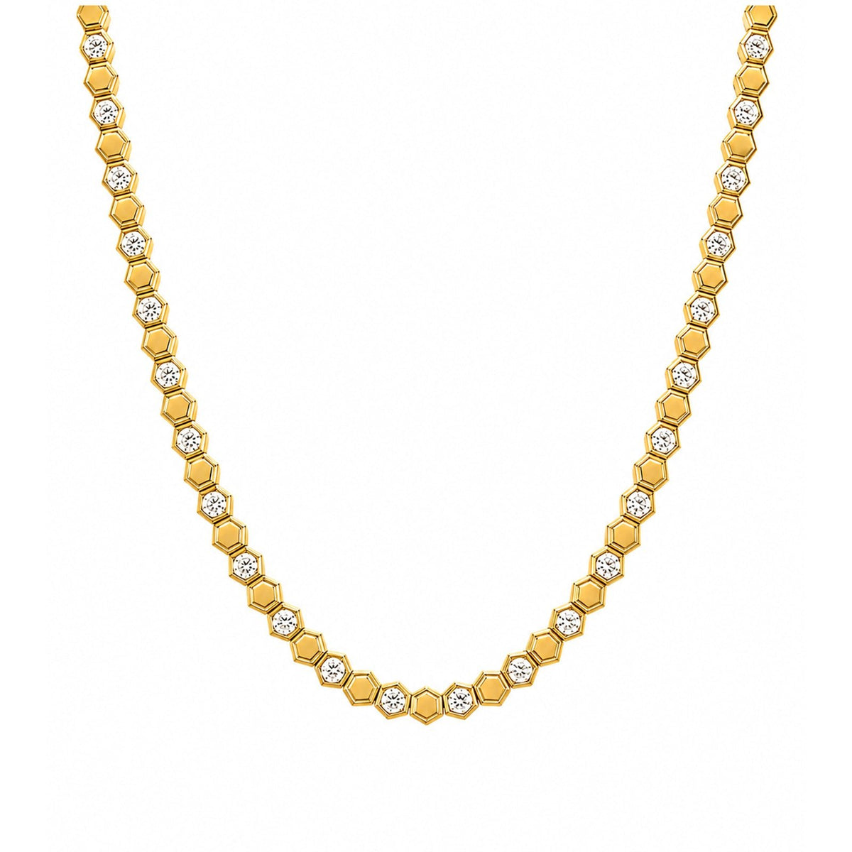 Yellow Gold and Diamond Geometric Hexagon Necklace