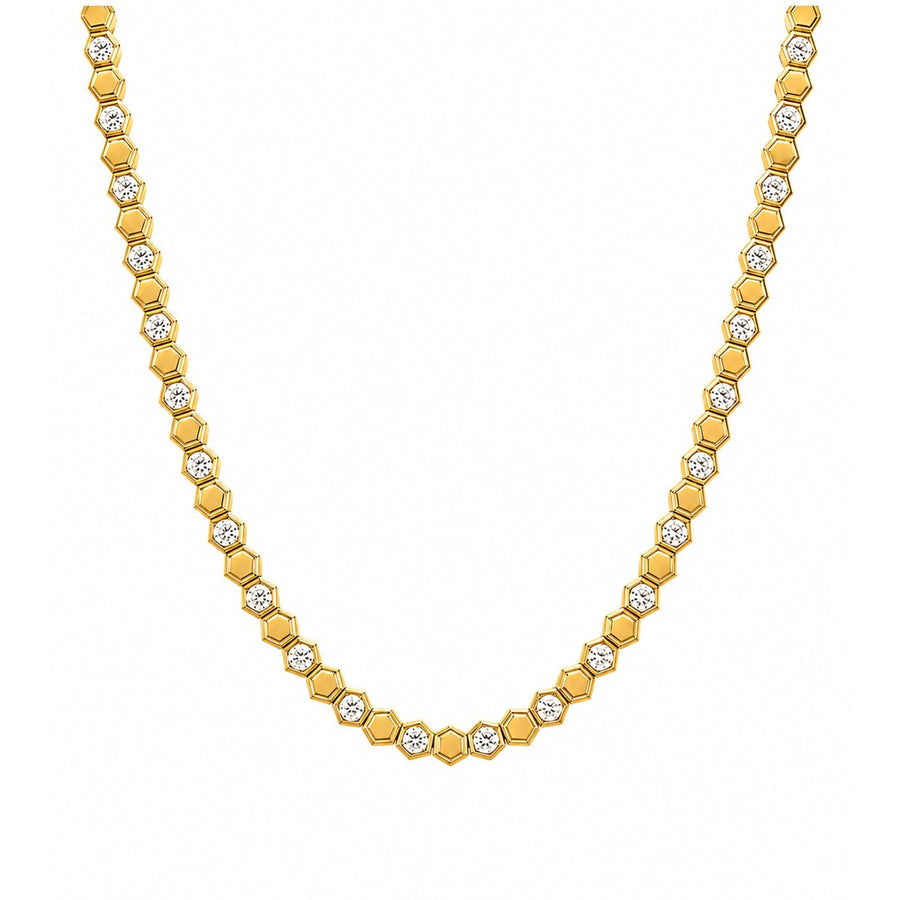 Yellow Gold and Diamond Geometric Hexagon Necklace