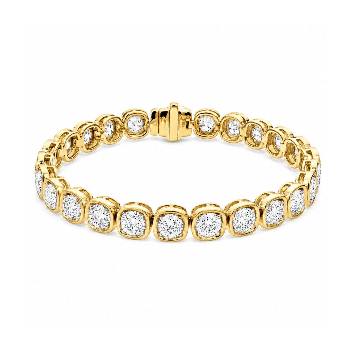 Yellow Gold Cushion Bezel-Set Round Diamond Tennis Bracelet