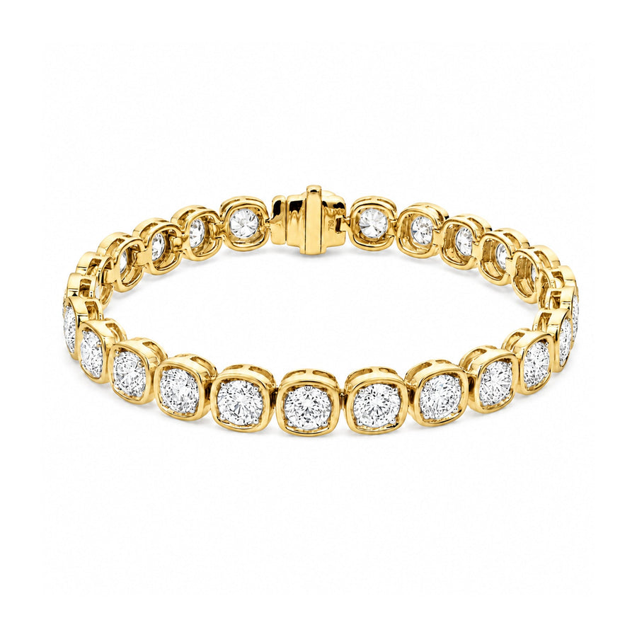 Yellow Gold Cushion Bezel-Set Round Diamond Tennis Bracelet