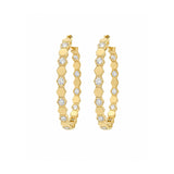 Yellow Gold Geometric Hexagon Inside-Out Diamond Hoop Earrings-Yellow Gold Geometric Hexagon Inside-Out Diamond Hoop Earrings
