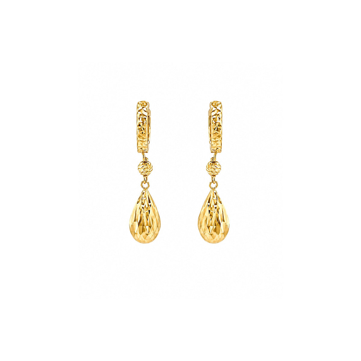 Yellow Gold Gold Diamond-Cut Tear Drop Earrings