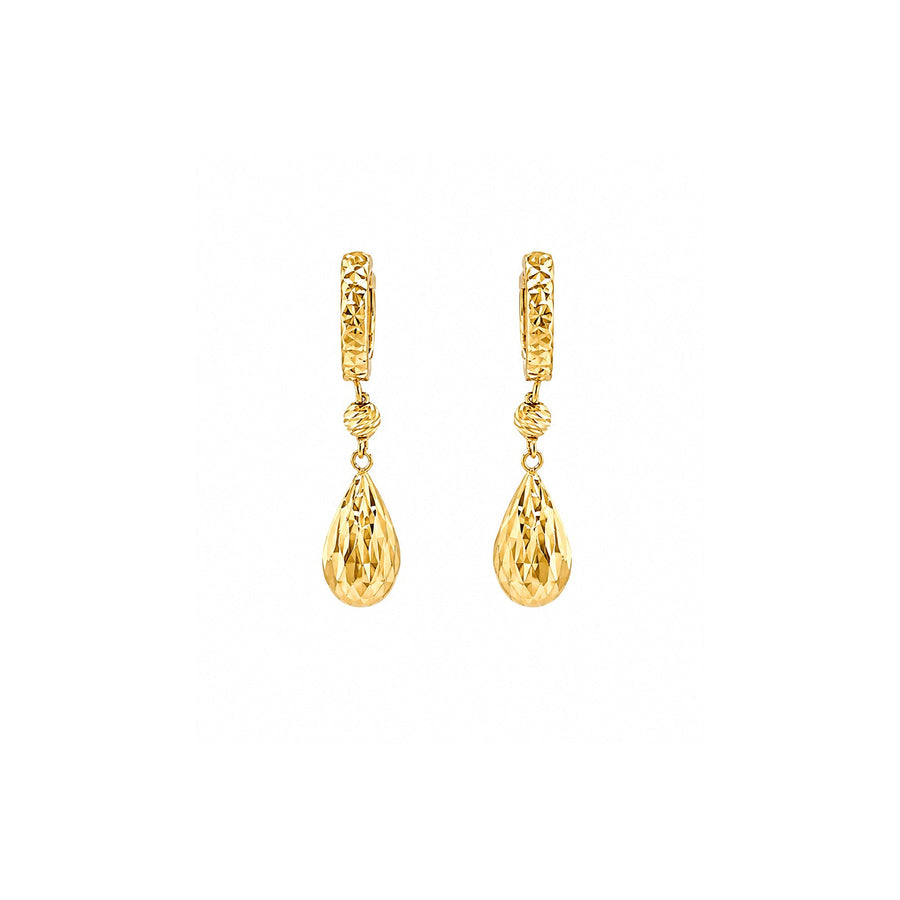 Yellow Gold Gold Diamond-Cut Tear Drop Earrings